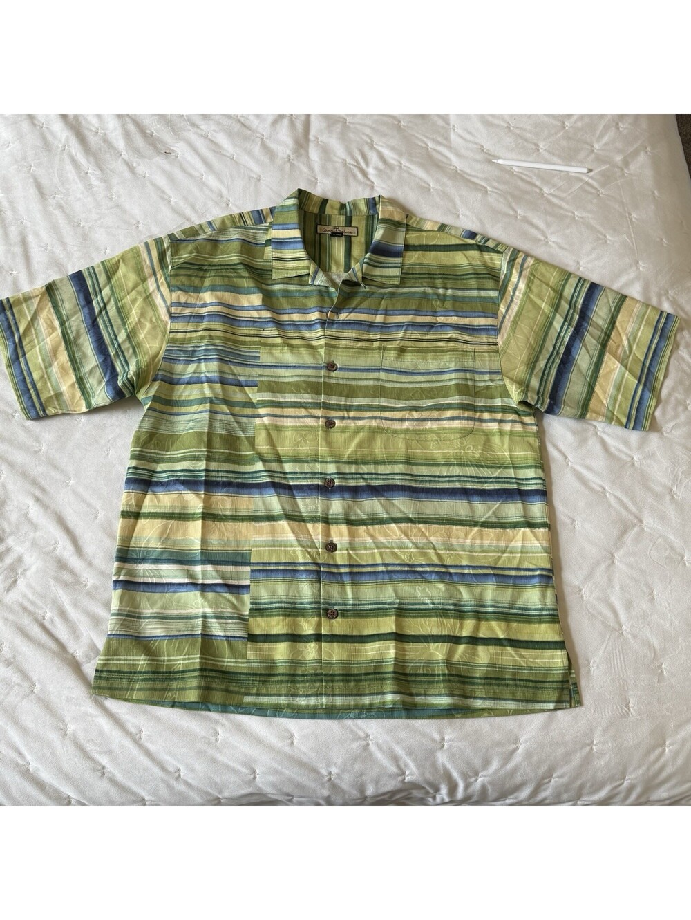 Tommy Bahama Shirt Mens Large Green Silk Short Sleeve Button Up
